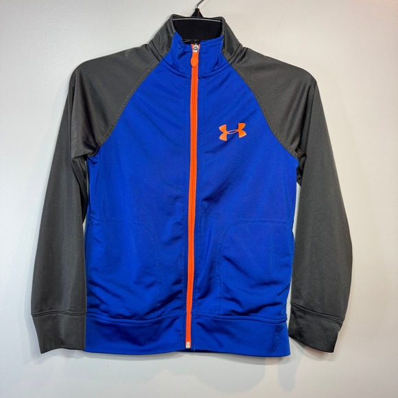 Under Armour Other - Under‎ Armour Boys Track Jacket Blue Grey Orange Full Zip YSM Small Sportswear